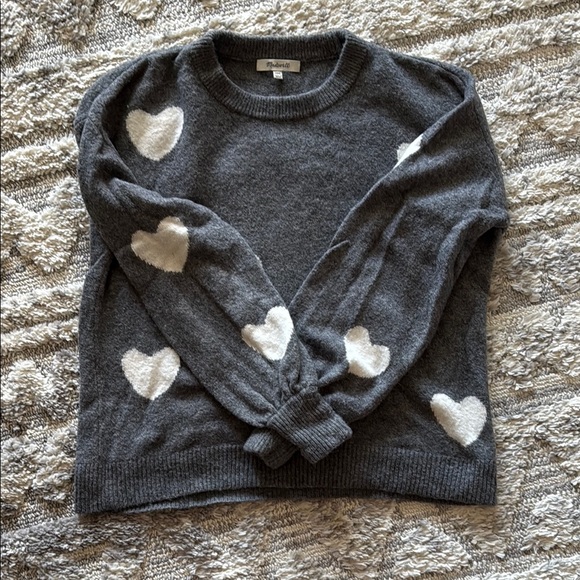 Madewell Sweaters - Madewell Gray and White Heart Crew Neck Sweater